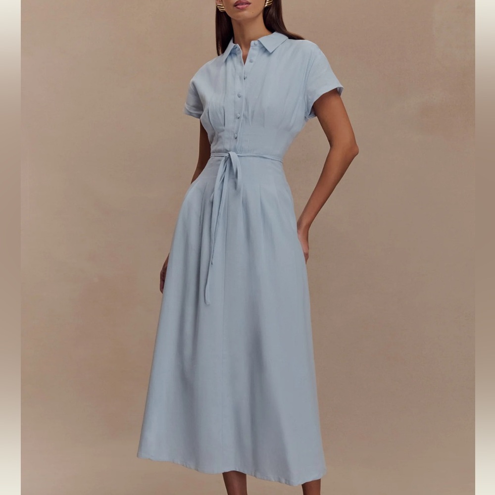 Meshki Buttoned Linen Midi Dress